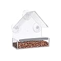 SUQ I OME Outside Wild Clear Window Mounted House Bird Feeders with Strong Suction Cups, Acrylic Clear, Window Bird House Feeder for Cardinals, Blue Jays, Finches