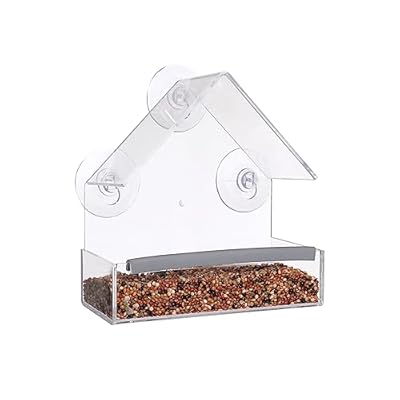 SUQ I OME Outside Wild Clear Window Mounted House Bird Feeders with Strong Suction Cups, Acrylic Clear, Window Bird House Feeder for Cardinals, Blue Jays, Finches