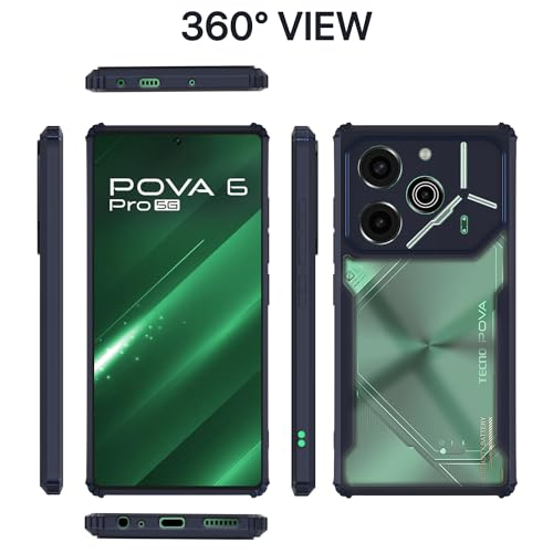 Image of Pikkme Tecno Pova 6 Pro 5G Back Cover | Crystal Clear Transparent Back | Ultra Hyrbid | Full Camera Protection | Raised Edge | Bumper Back Case (Blue)