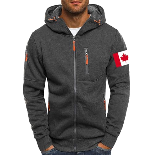 Hoodies for Men Zip up Lightweight Hoodie Canadian Flag Sweatshirt Casual Fashion Jackets Fall Tops with Zip Pockets