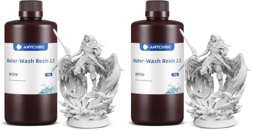 Image of ANYCUBIC 3D Printer Resin, Water Washable Resin 2.0, No Need Extra Alcohol and Easy to Clean, Fast Curing, Low Odor, Wide Compatibility for All LCD Resin 3D Printers (White, 1kg) (Pack of 2)
