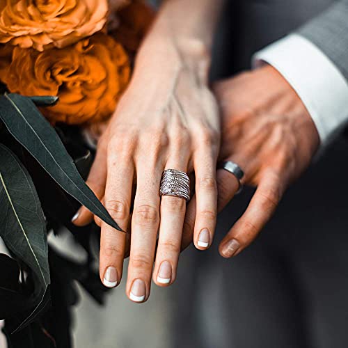 Mytys 2 Tone Intertwined Crossover Statement Ring Fashion Chunky Band Rings For Women Black Gold Silver Rose Gold Plated Wide Index Finger Rings Costume Jewelry (Silver Size 9) #TOP3