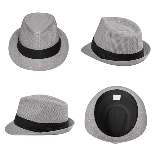 Image of Straw Trilby Fedora Hat for Men Women 1920s Panama Hat Short Brim Summer Beach Sun Hat with Band