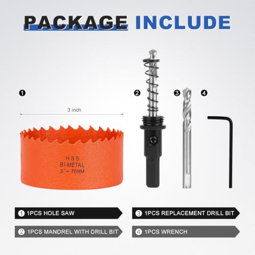 Image of 3 Inch Hole Saw Circle Drill Bit Wood Metal Drywall Plastic Pipe