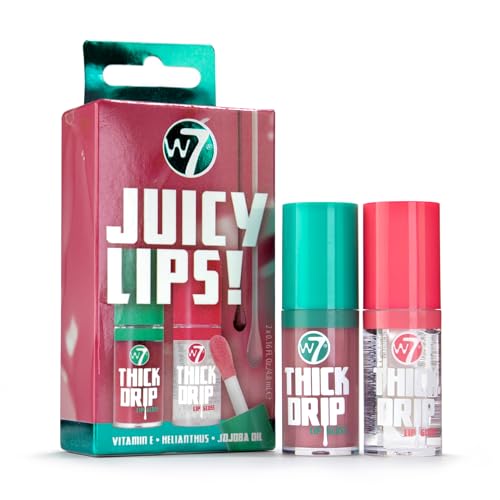 W7 Set regalo Juicy Lips lucidalabbra - Gloss labbra idratanti - Too Close & In The Clear - Regalo make-up