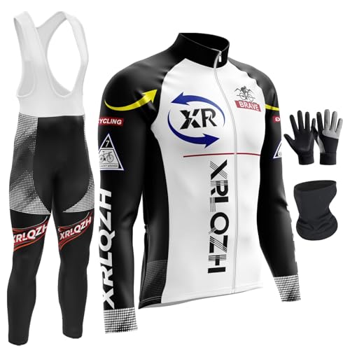 Hombre, Manga Larga Transpirable,Ropa de Ciclismo de Invierno Térmico para Hombre con Pantalón Acolchado de+ Pantalones Bicicleta Ropa Set Térmico (TYP-7,XS)