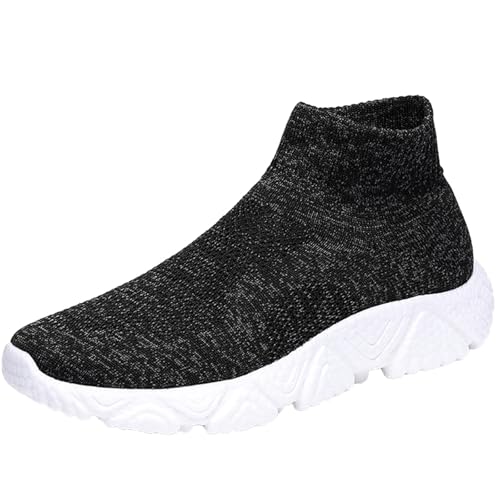 SJJH Zapatillas deportivas unisex altas de felpa – Zapatos elegantes para parejas para actividades al aire libre, cómodos y cálidos zapatos de invierno para hombres y mujeres, negro/blanco, 47 EU