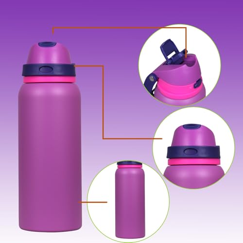 Image of FreeSip Gym Water Bottle with Straw & Chug Lid - Leak Proof Push Button Opening, BPA Free, Large Capacity Sports Bottle with Carry Handle (Purple 33 OZ, 1000 ml)