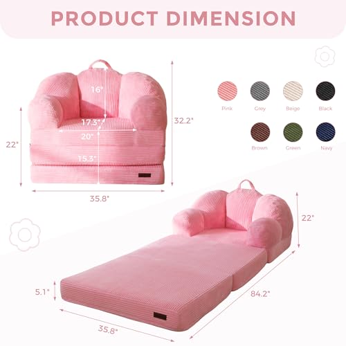 Image of MAXYOYO Folding Sofa Bed, Floral-Shaped Convertible Floor Sofa Couch with Backrest, 2 in 1 Comfy Lounger Bean Bag Chair with Handle, Floor Single Couch for Living Room Bedroom, Pink
