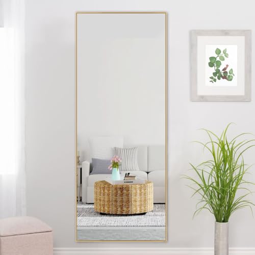 Image of VENETIAN IMAGE Full-Length Dressing Mirror, Floor or Wall Mounted, Metal Frame for Modern Interiors (Gold, 160 x 40 CM)