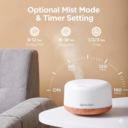 Image of AJIMI-100 Essential Oil Diffuser 500ml Ultrasonic Aroma Diffuser 5-in-1 Aromatherapy Fragrant Humidifier Cool Mist Vaporizer with Auto-Off Timer LED Lights & Remote for Home Bedroom Office & Spa