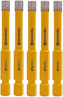HIGHDRIL Dry Diamond Drill Bits,5pcs 6mm 1/4" with Hex Shank for Granite Marble Porcelain Tile Ceramic