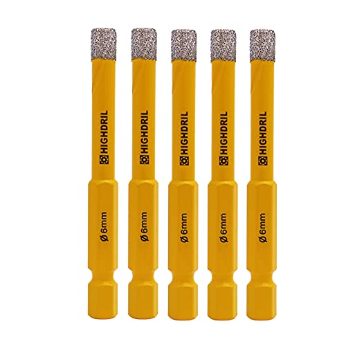 Highdril Dry Diamond Drill Bits 5Pcs 6Mm 1/4" With Quick-Fit Hex Shank For Granite Marble Porcelain Tile Ceramic #TOP29