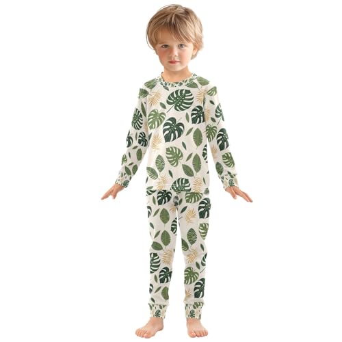 senya Monstera Leaf Tropical Pajamas Set Long Sleeve Soft Cotton Sleepwear 2 Piece3