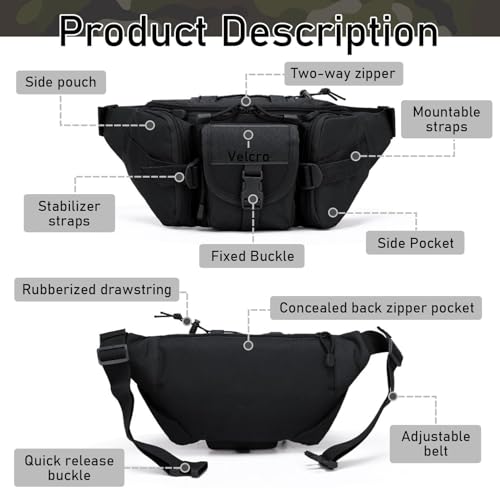 Image of HOMAXA Tactical Waist Bag, Waterproof Sports Waist Molle Bum Bag Fishing Bag Messenger Bag for Outdoor Hiking Hunting Trekking (Black)