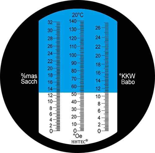 Foto von HHTEC Winzer Refraktometer 0-32 Brix (Zucker) 0-140 Öchsle 0-27 KMW mit ATC für Wein Bier Brauen für Messung des Zuckeranteils zur Herstellung von Qualitätsweinen mit Bedienungsanleitung in Deutsch