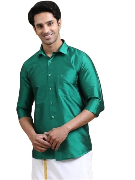 Image of Tattva Men Silk Blend Ethnic Shirt | Traditional South Indian Wear for Wedding, Festivals & Casual Wear