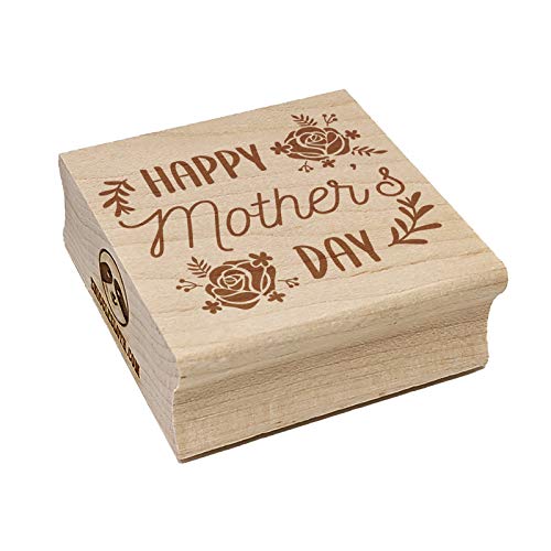Happy Mother's Day Framed in Roses Square Rubber Stamp for Stamping Crafting - 1.25in Small