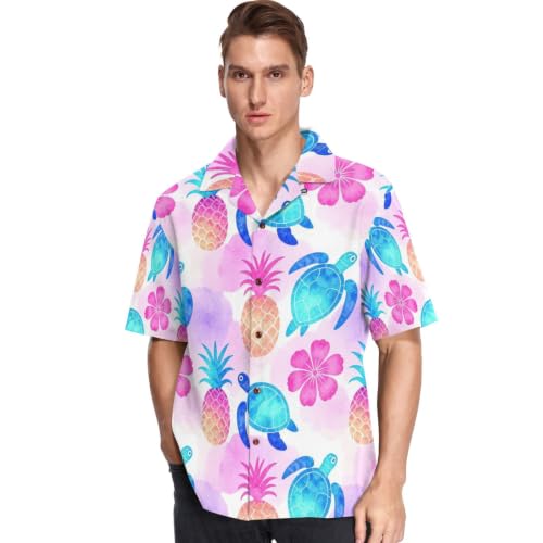 Chemise hawaïenne homme manches courtes imprimé tie-dye tortue hibiscus