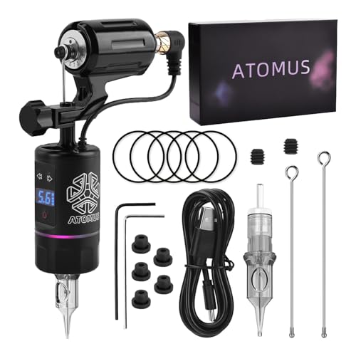 ATOMUS Machine à tatouer - 1400 mAh - Alimentation électrique - Kit de tatouage réglable - Pour artistes de tatouage professionnels