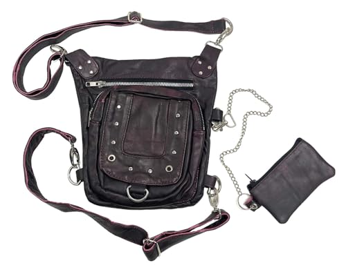 UNIK Women's Studded Side Slinger Genuine Leather Crossbody Bag, Purple