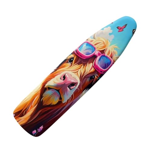 TOADDMOS Highland Cow Butterfly Ironing Board Cover with Thick Felt Resists Scorching and Staining Adjustable Size Iron Board Cover
