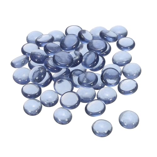 MECCANIXITY Decorative Flat Glass Marbles 17-19mm Rock Vase Filler Beads Pebbles Gray for Fish Tank Table Scatter Decor, 50 Pcs