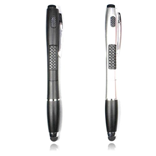 Stylus [2 Pcs], 3-in-1 Universal Touch Screen Stylus + Ballpoint Pen + LED Flashlight For Smartphones Tablets [Black + Silver]
