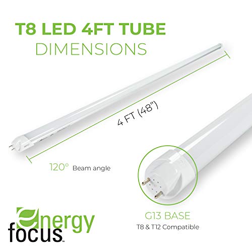 Energy Focus DEBB Series T8 LED Lamp, 3500K, 15W, 4ft, Frosted Lens, DirectWire, DoubleEnded