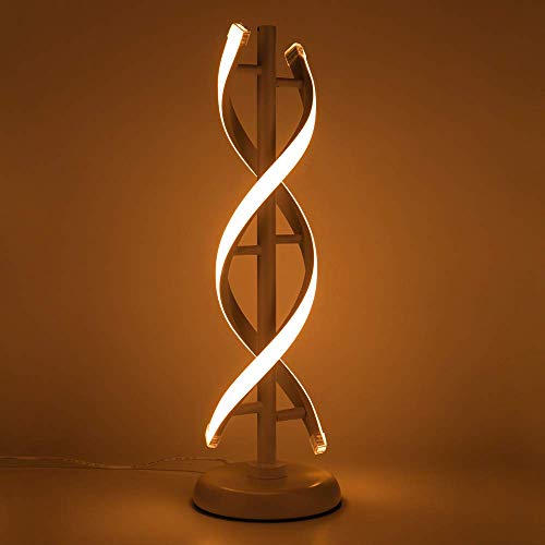 Preisvergleich Produktbild ELINKUME Double Spiral LED Tischleuchte, Kreative Doppelhelix Lampenkörper Übereinstimmung Metallbasis, 12W Warmweiß Augenschutz Dimmbare LED Nachttischlampe Dekorative Beleuchtung - Weiß