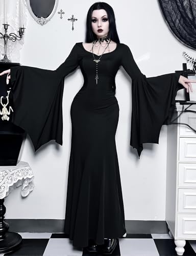 LANSHULAN Gothic Bat Sleeve Fishtail Slim Fit Goth Dress Clothes2
