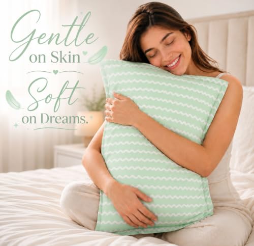 Image of VAS COLLECTIONS Premium 210 TC Cotton Satin Stripe Pillow Cover Set of 2 (18x28 Inches) | Hotel Quality Soft Breathable Pillow Cases | Pillow Covers for Home Hotel Hospital Use, Green & White