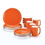 Rachael Ray Dinnerware Round and Square 16-Piece Dinnerware Set, Orange