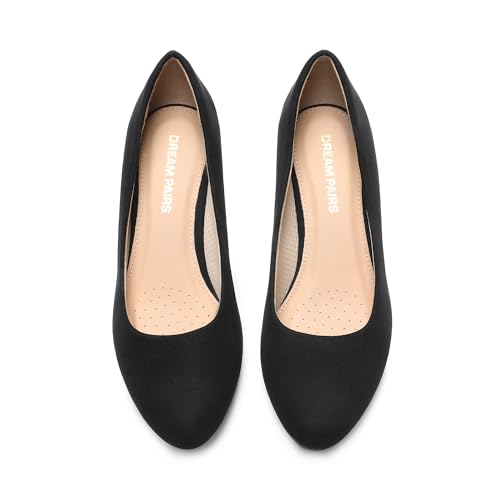 DREAM PAIRS Women's Low Wedges Heels Closed Round Toe Pumps Comfortable Slip On Dress Work Wedding Shoes3