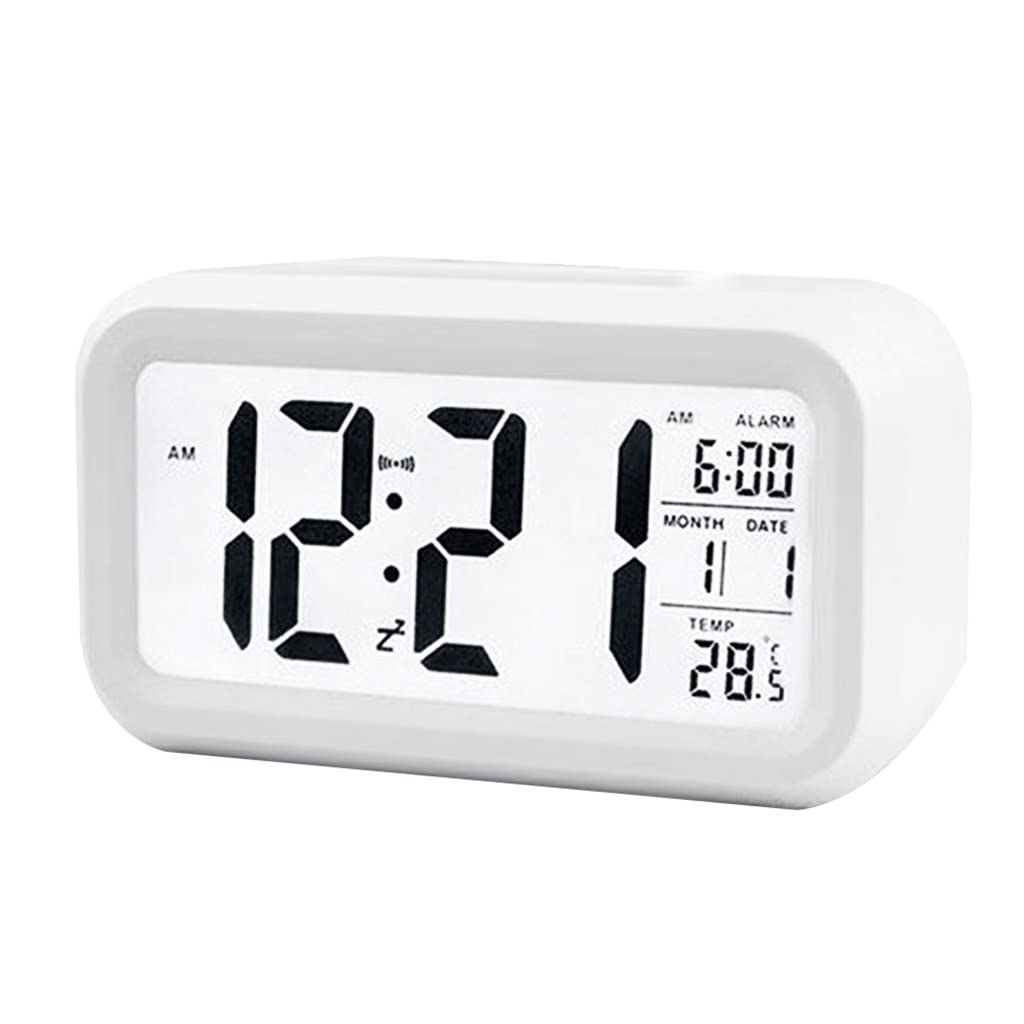 HRWLY Smart Temperature Alarm Clock LED Display Digital Backlight Calendar Desktop Snooze Mute Electronic Mini Watch(Wit)