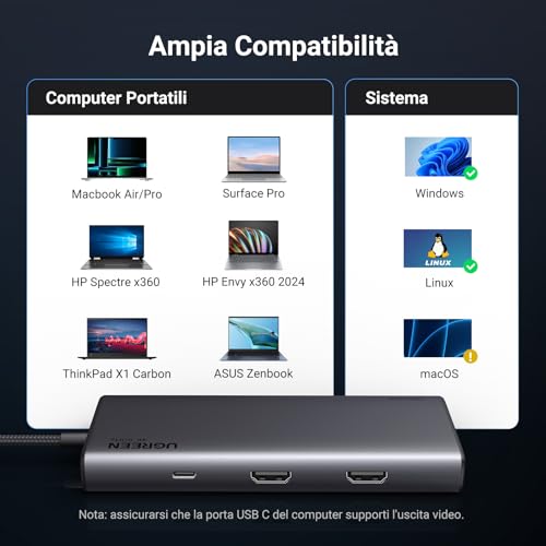 Revodok Pro 3081 Docking Station Triplo Schermo 2 HDMI 4K 1 VGA 1080P Hub USB C 10Gbps Adattatore Type C 3.2 PD 100W Carica Compatibile con MacBook Air Surface - Hub USB - Immagine 7