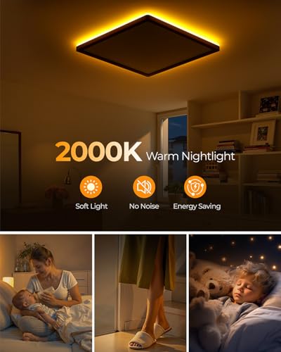 Image of BLNAN LED Flat Ceiling Light, 18 W Ceiling Light with 2000 K Night Light, 1800 lm, Warm Neutral, Cold White, 3000 K / 4000 K / 5000 K, Panel for Hallway, Bedroom, Kitchen, Balcony, Basement, Office