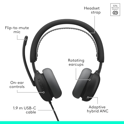 Logitech Zone Wired 2 Noise Canceling Headset with Adaptive Hybrid - Black | Noise-canceling, adaptive hybrid ANC, wired connectivity - image 6