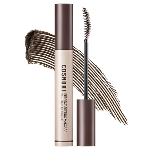 COSNORI Perfect Setting Waterproof Mascara Long&Curl 1.5 Black Brown – Long Lasting Smudge - Black Brown Mascara - Soft yet Defined Daily Use - K Beauty - 0.23fl oz (7ml)