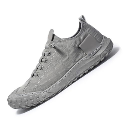 Men's Leather Breathable Slip-on Sneakers,Fashion Handmade Low Top Casual Shoes,Comfortable Soft Sole Non-Slip Canvas Shoes