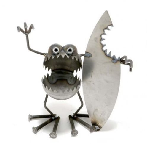 Welded Metal Art Gnome Be Gone Large Shark Bite Surfer