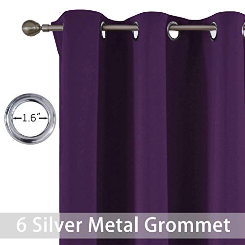 Yakamok Blackout Curtains Room Darkening Thermal Insulated Grommet top Window Curtains for Living Room, 38 x 45 Inch, Purple, Set of 2