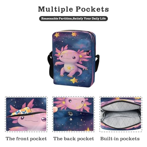 Crossbody Bag Cute Axolotl Night Star Messenger Bag for Women Men Purse Shoulder Bag Satchel Bag with Adjustable Strap 214B93232