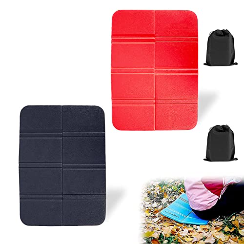 Sitzkissen Outdoor Faltbar, 2 StüCk Sitzunterlage Outdoor Thermositzkissen FüR Erwachsene Und Kinder, Kissen Outdoor Wasserdicht ZubehöR FüR Wandern-Picknick-Camping (Schwarz+Rot) Cover