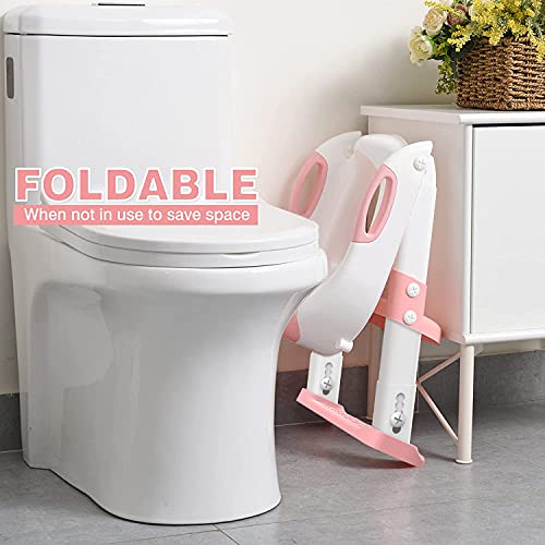 Toilet Potty Training Seat With Step Stool Ladder, 711Tek Toddler Potty Seat For Kids And Toddler Boys Girls, Splash Guard And Safety Handles (Pink) #TOP2