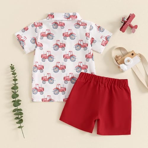 Baby Boy Farm Tractor Outfit Toddler Summer Clohes 2 Piece Short Sleeve Button Down Shirt And Shorts Set With Bowtie3