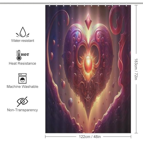 Rideau de douche coeur rouge 122x183 cm en polyester imperméable - 4