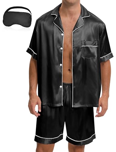 EPLAZA 2 Piece Silk Pajamas for Men Satin Pajama Set Button Down Pjs Set Sleepwear Loungewear