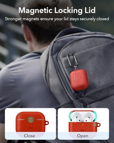 Image of ESR for AirPods 4 Case, Compatible with AirPods 4th Generation Case (2024) (USB-C), Magnetic Lid Lock, Full Drop Protection Cover, Cloud Soft Case, Red