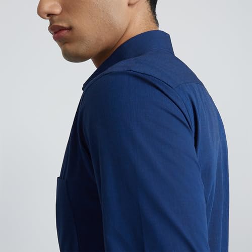 Image of Raymond Men's Slim Fit Pure Cotton Structure Pattern Semi Cutaway Collar Full Sleeve Formal Shirt